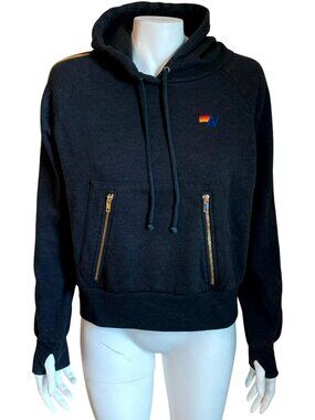 Aviator Nation Ninja Pullover Hoodie Sweatshirt Charcoal Gray Rainbow Size XS